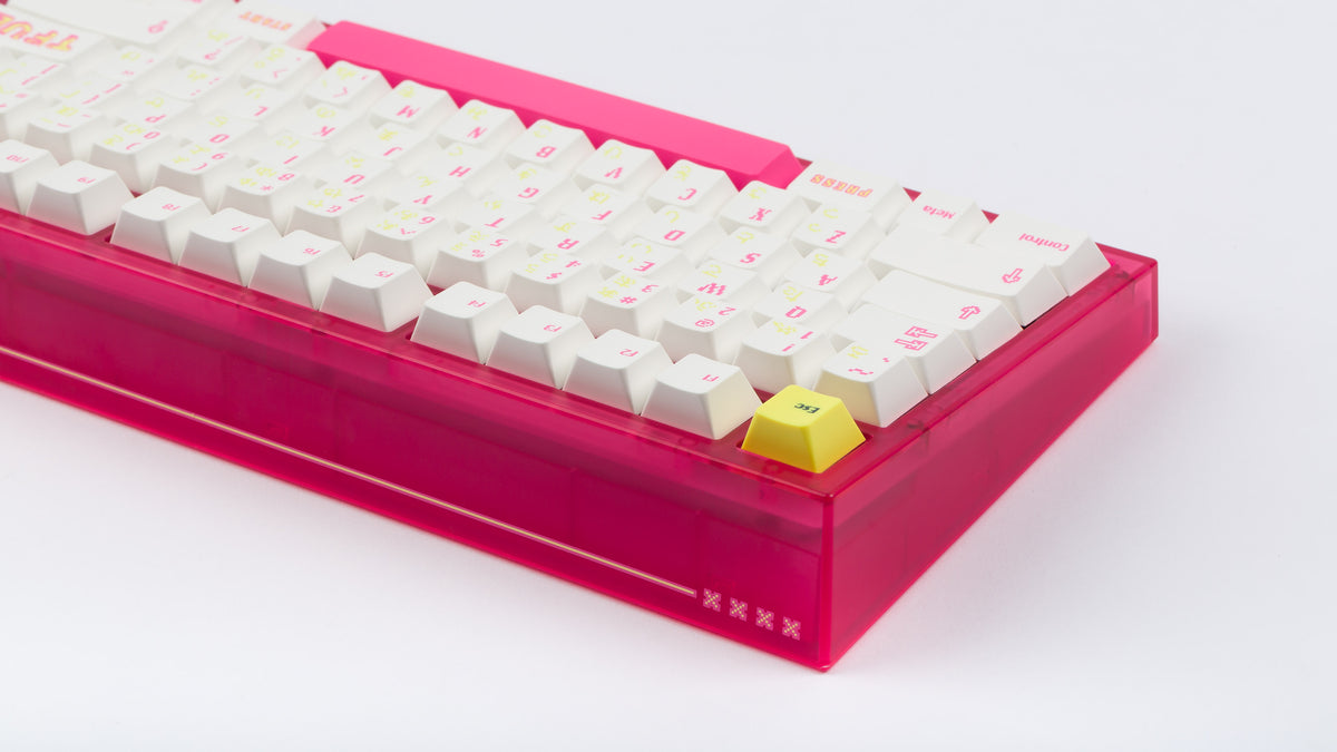  pink tfue themed keyboard with tfue keycaps back view left side 