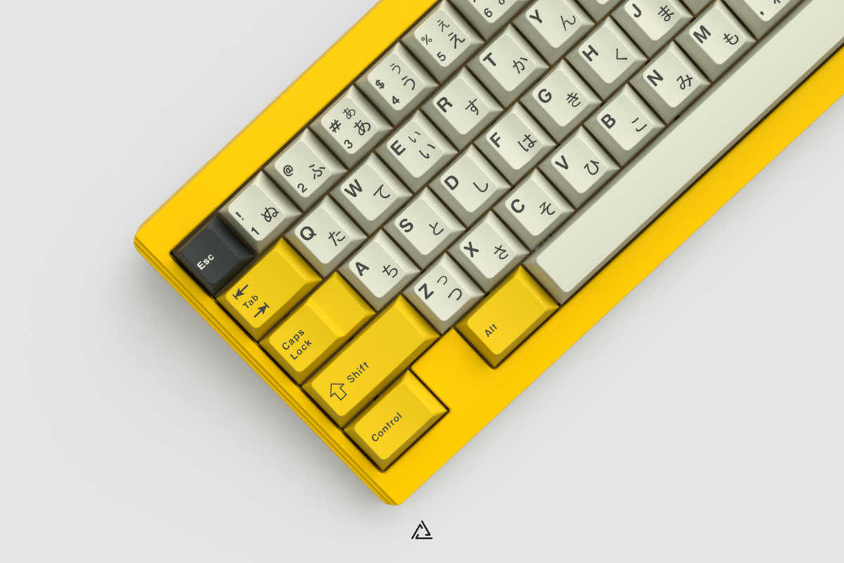  GMK CYL Serika 2 on a yellow keyboard zoomed in on left 