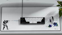 Load image into Gallery viewer, Render of GMK CYL Colorchrome on a clear keyboard on top of a colorchrome deskpad