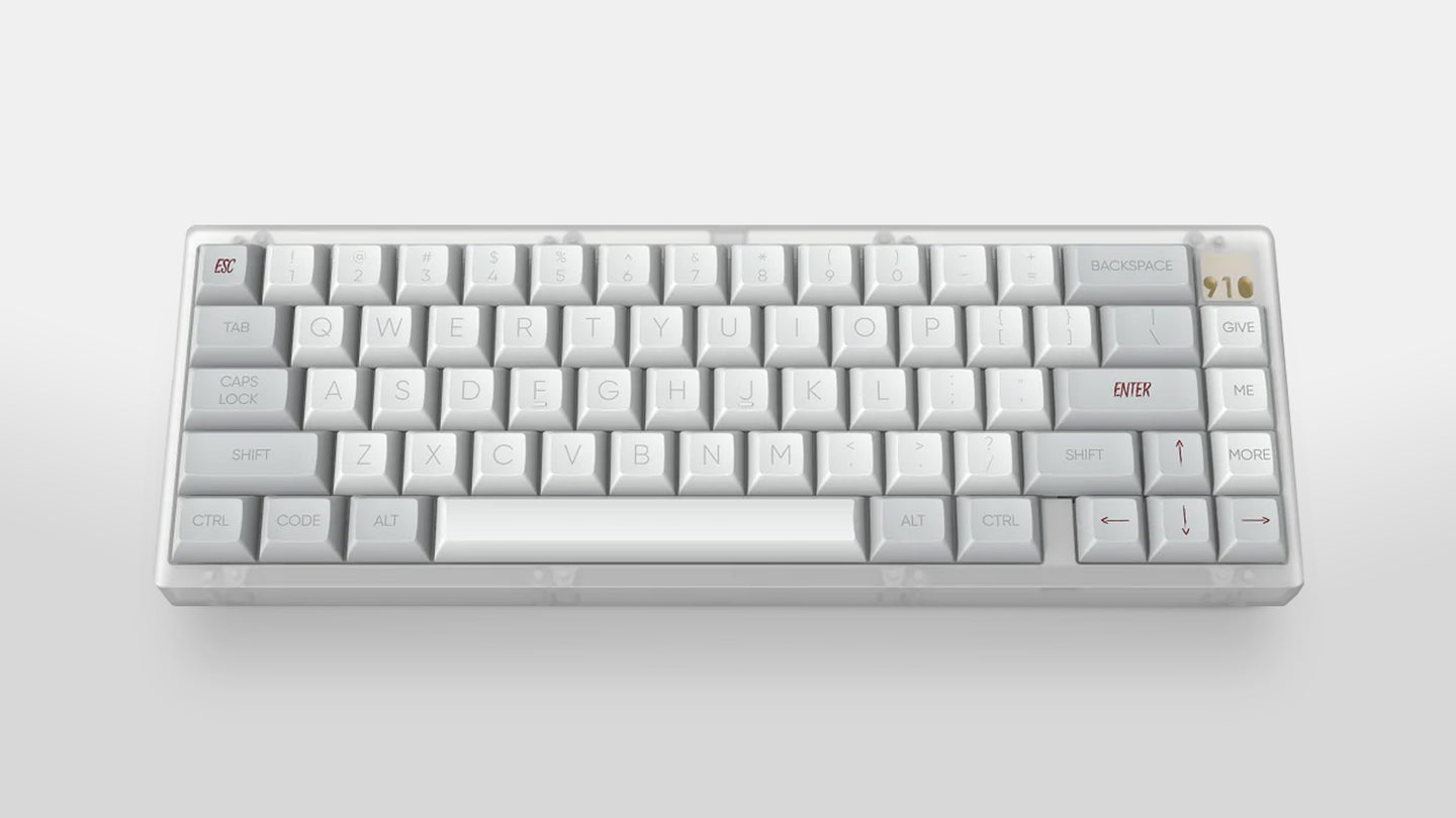 KAM Ghost on a clear keyboard centered